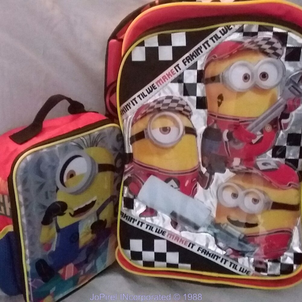 Minions Fakin It Till We Make It Red Backpack Lunchbag Bundle collectible